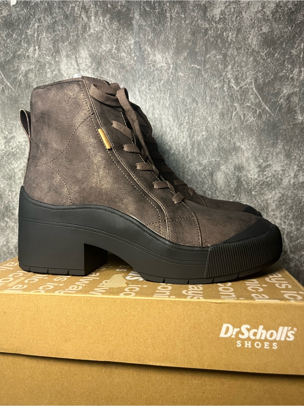 Dr. Scholl's Brown shimmer Lace-Up Platform Ankle Boots